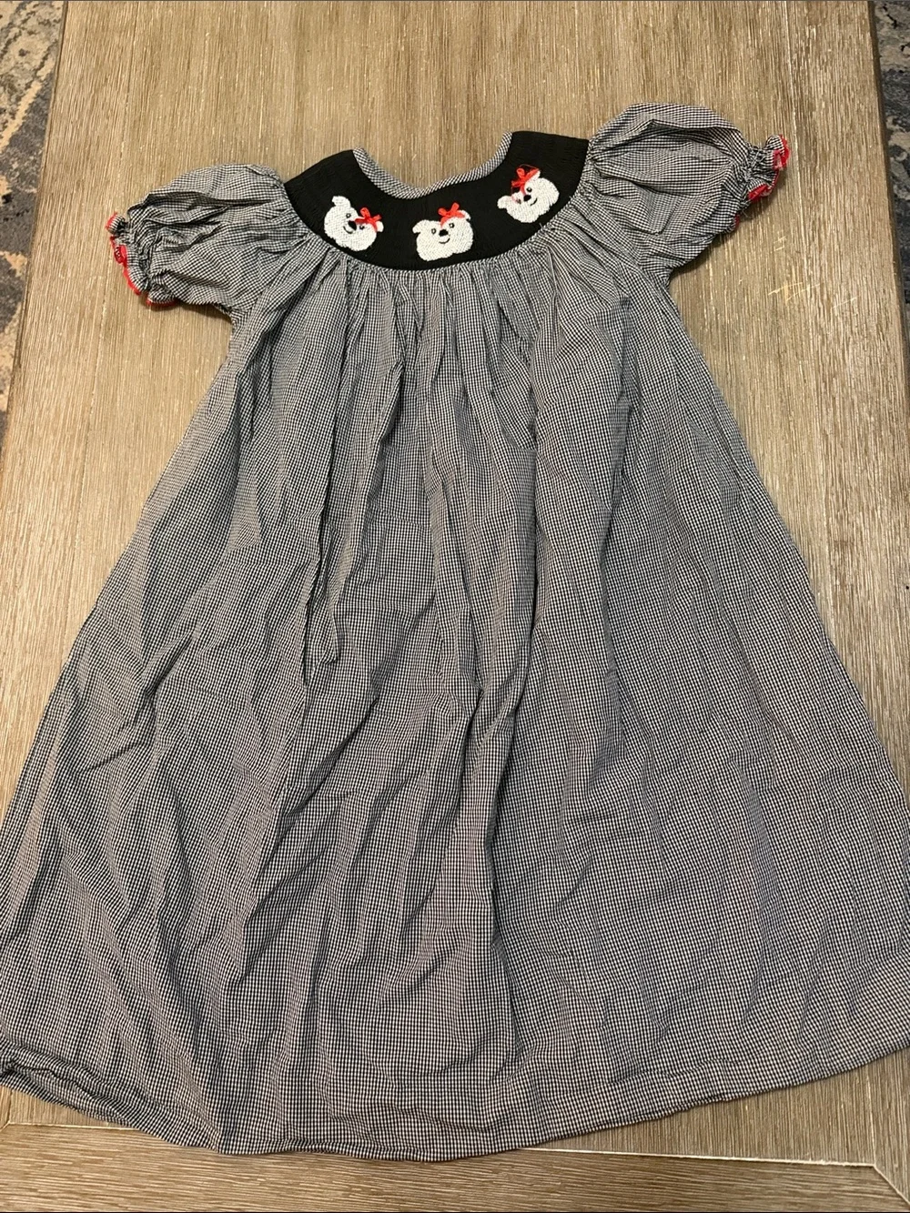 UGA inspired Smocked Black Gingham Dress with Dawg Appliqués
